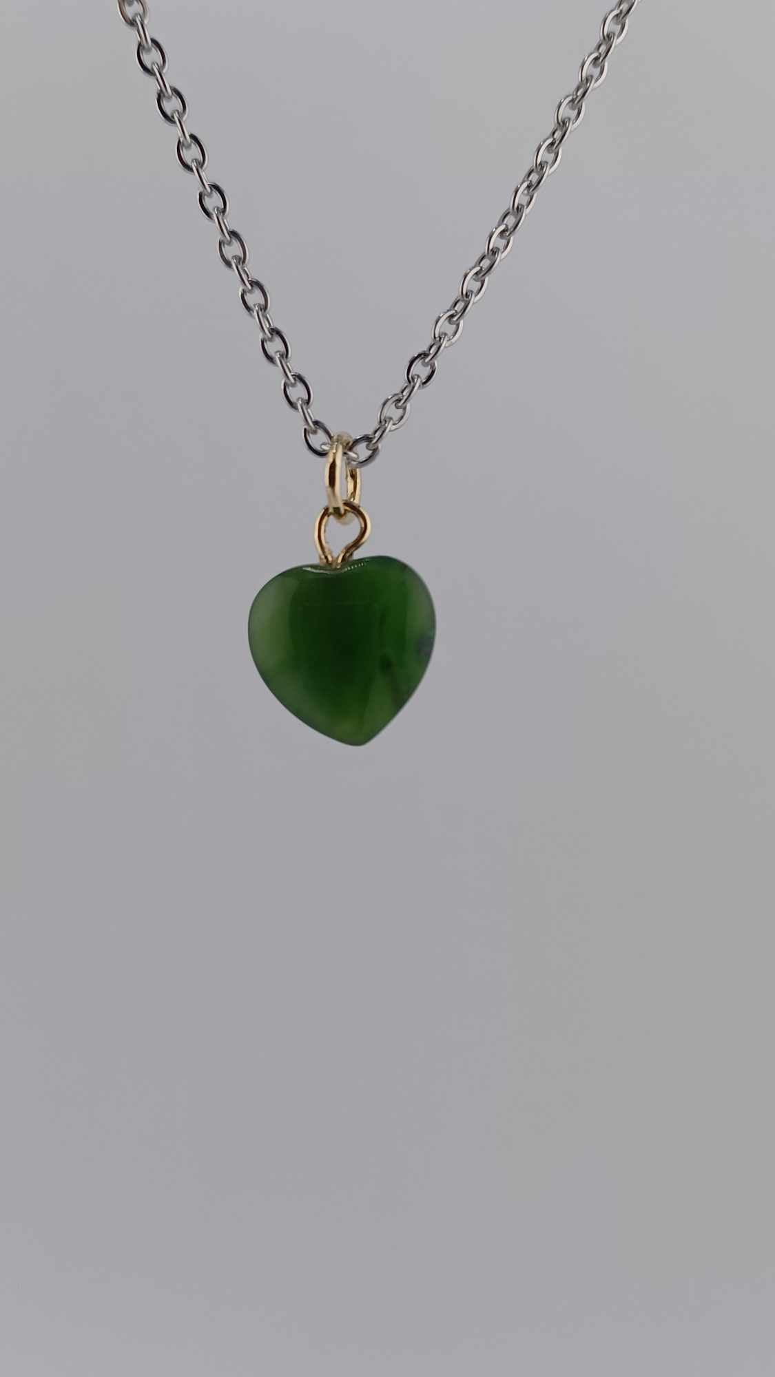 British Columbia Nephrite Jade Heart Pendant Necklace - Small