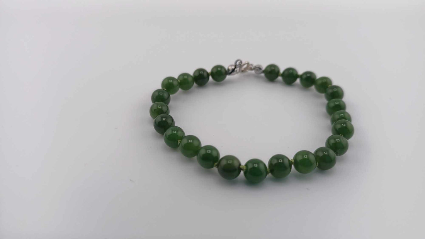 British Columbia Nephrite Jade Beaded Bracelet 6mm - High Quality - Small