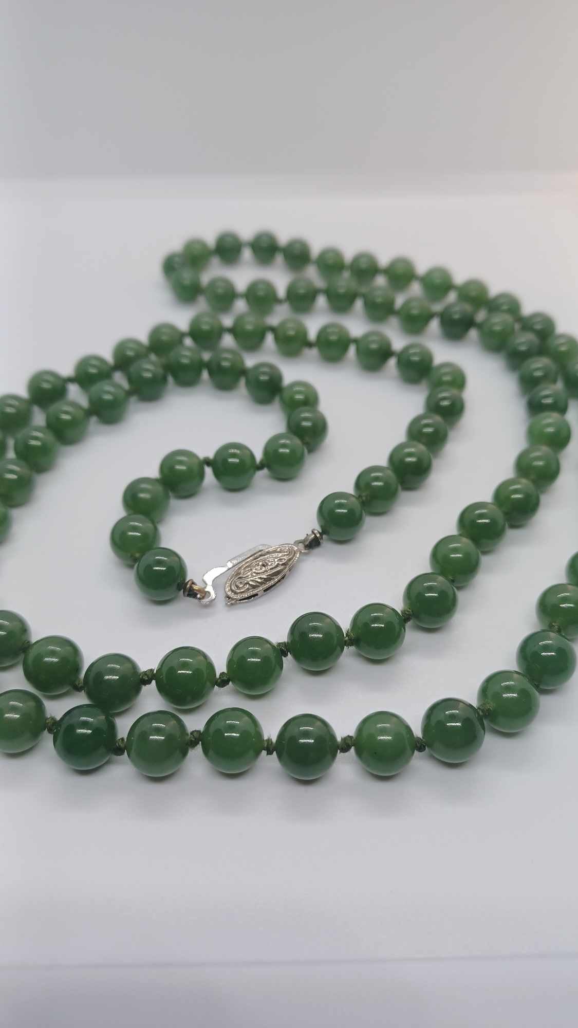 BC-Jade Bead Necklace *Long* Sterling-Silver Latch