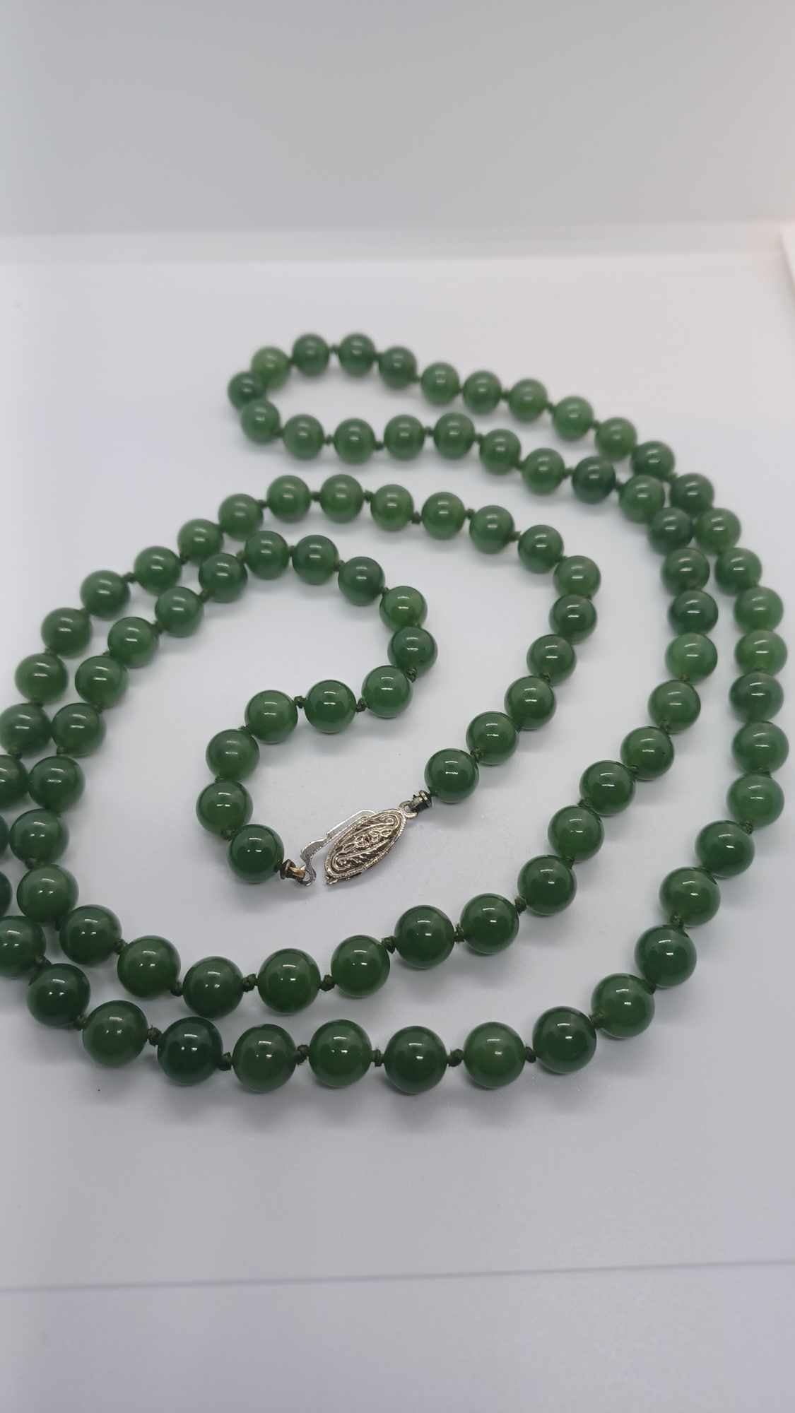 BC-Jade Bead Necklace *Long* Sterling-Silver Latch