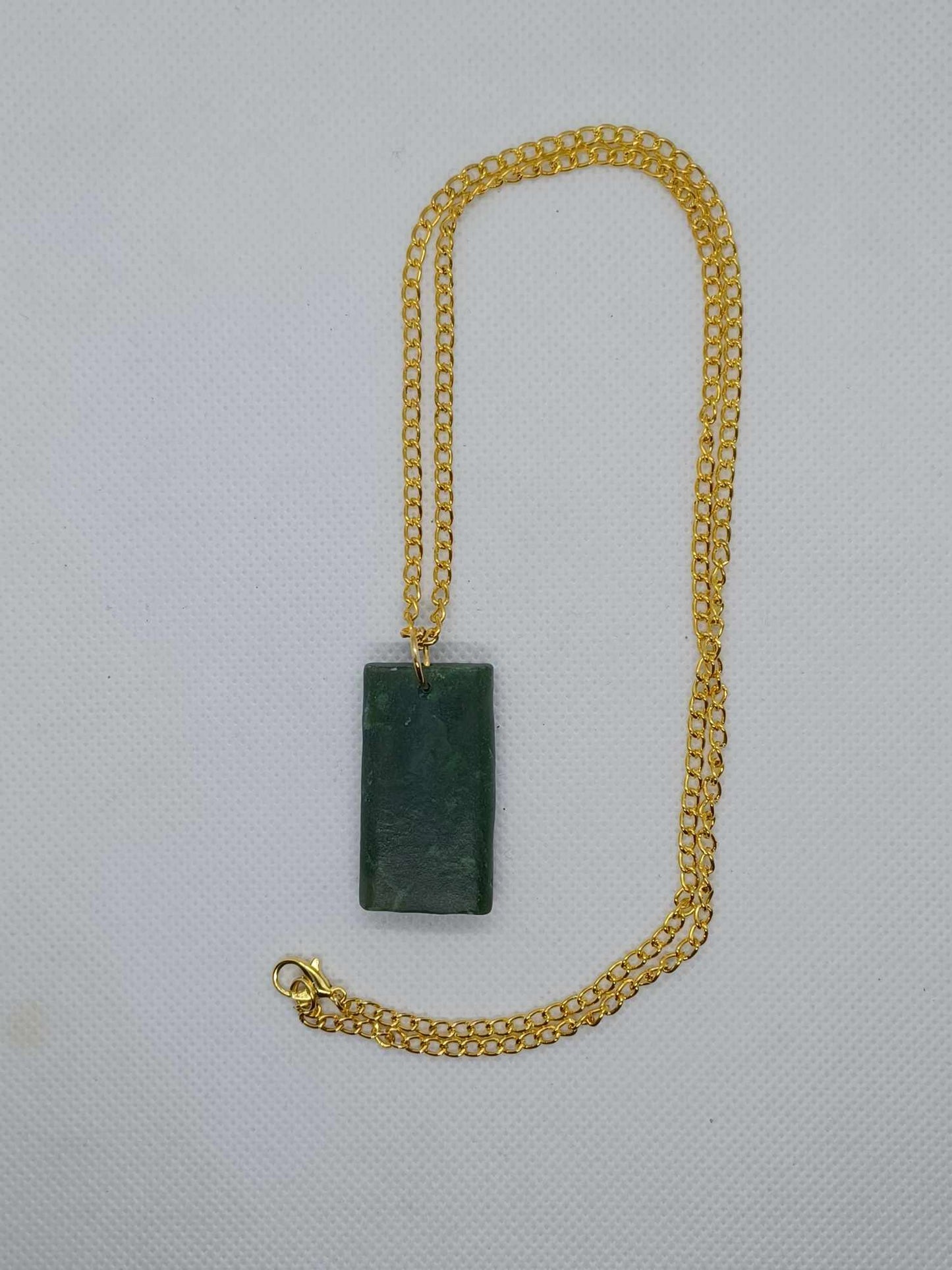 BC Nephrite jade rectangle drop pendant necklace