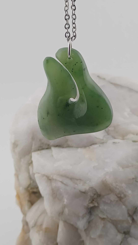 Grade-A Nephrite Jade Hook Pendant Necklace - Highly Translucent