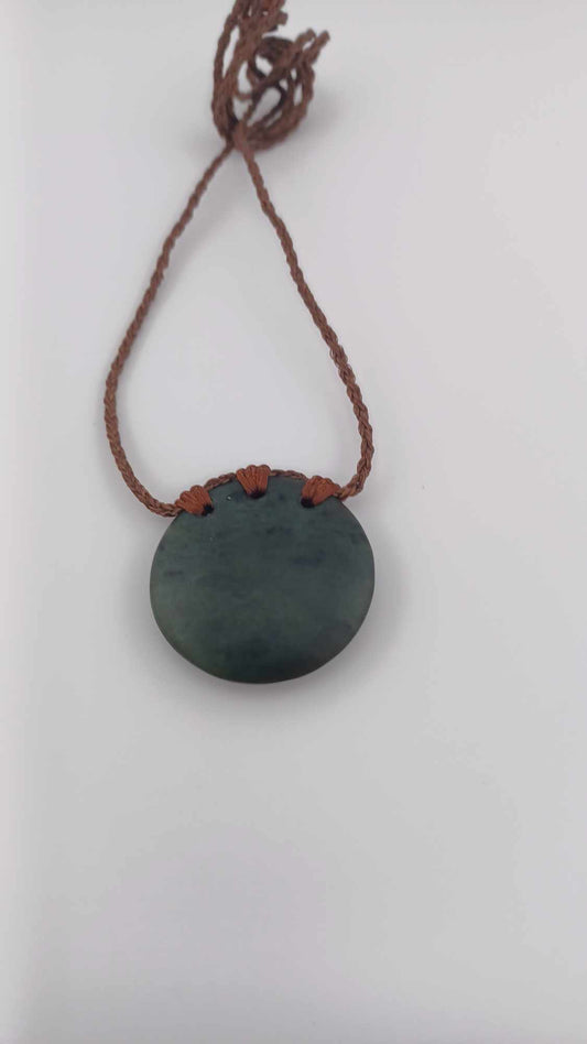 New Zealand Dark Green Pounamu Jade Circle Pendant Necklace