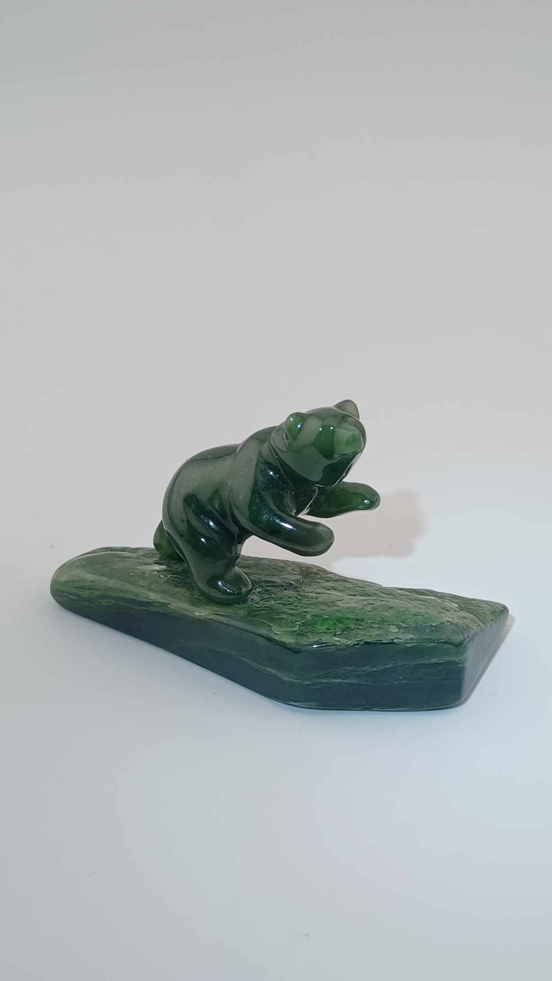 Grade-A Nephrite Jade Bear Sculpture with Jade Stand - 57g