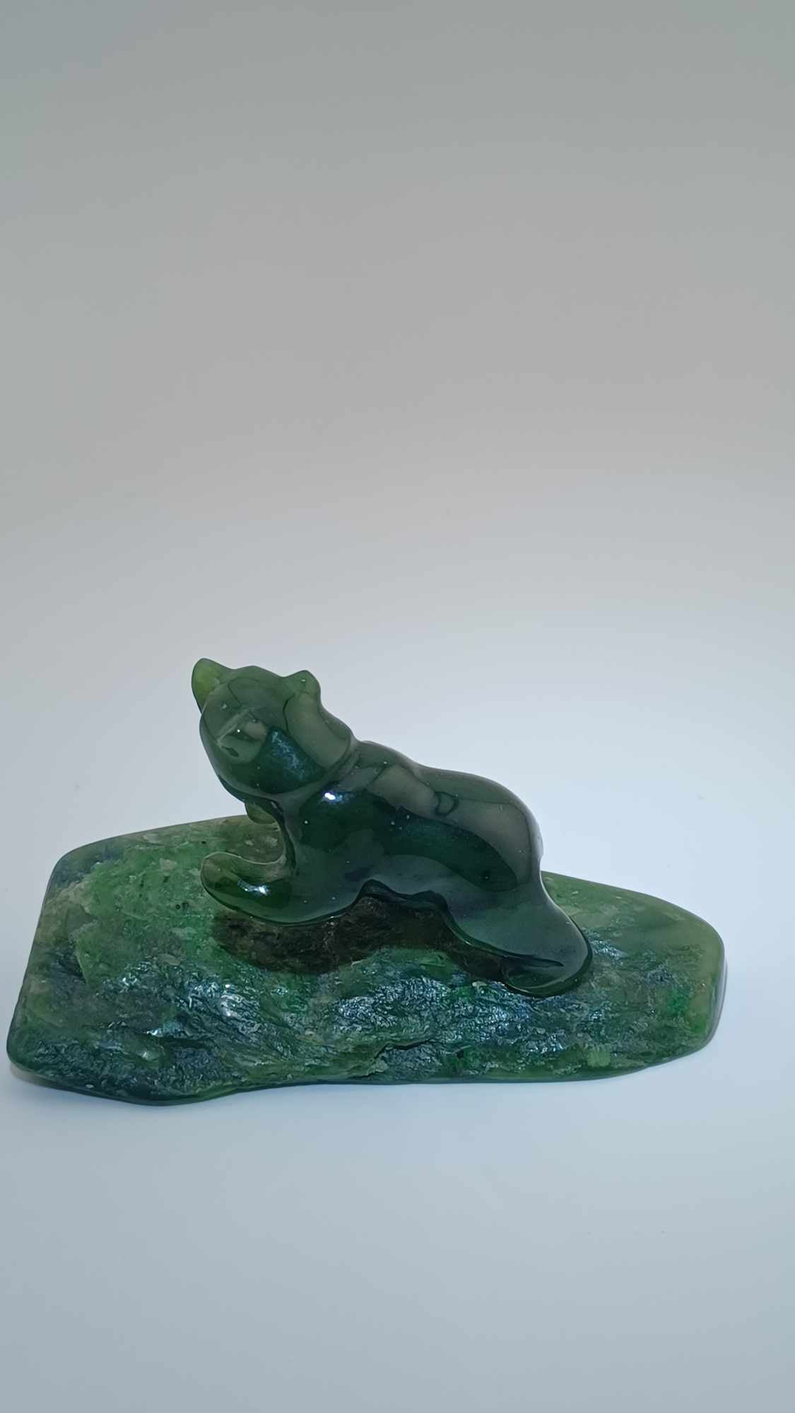 Grade-A Nephrite Jade Bear Sculpture with Jade Stand - 57g