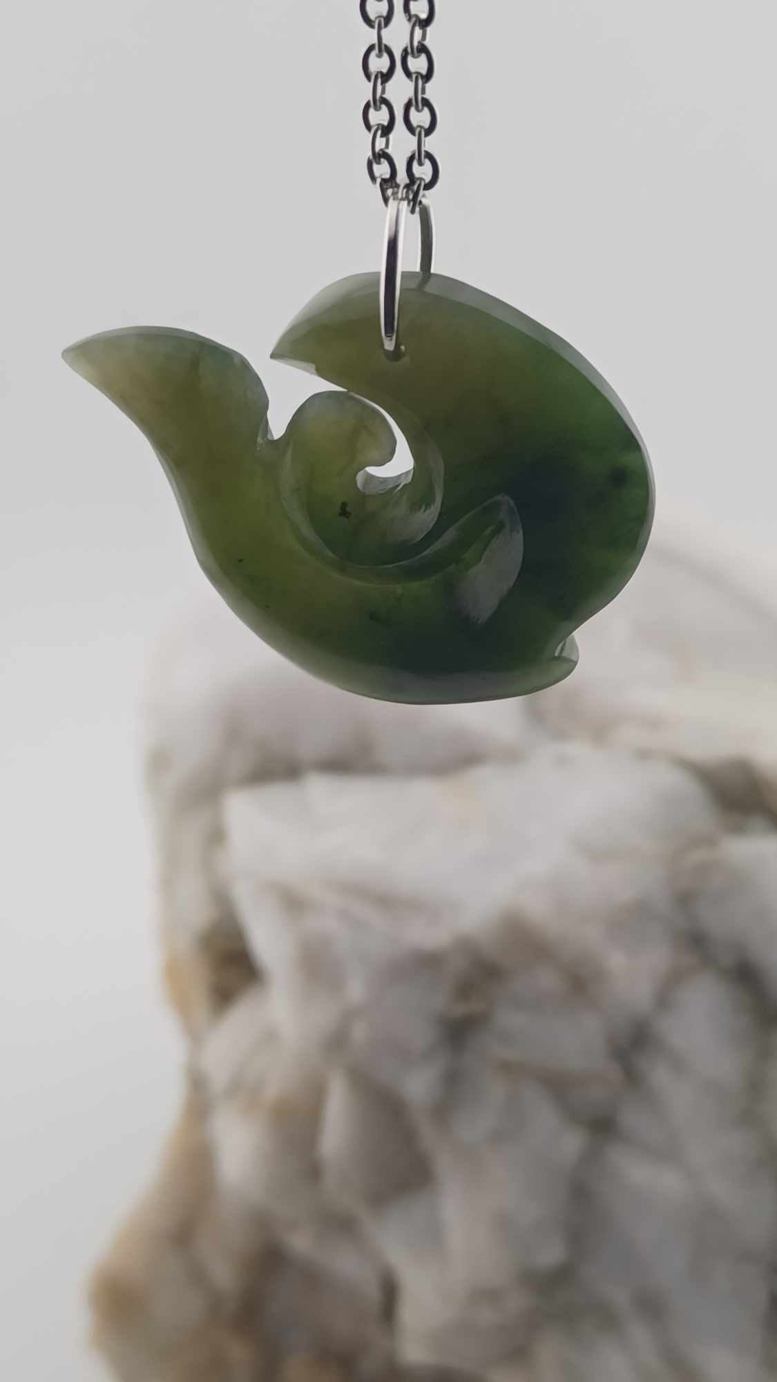 Spiral/Curved Nephrite Jade Pendant Necklace - Grade B+