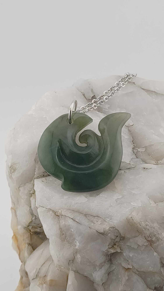 Spiral/Curved Nephrite Jade Pendant Necklace - Grade B+