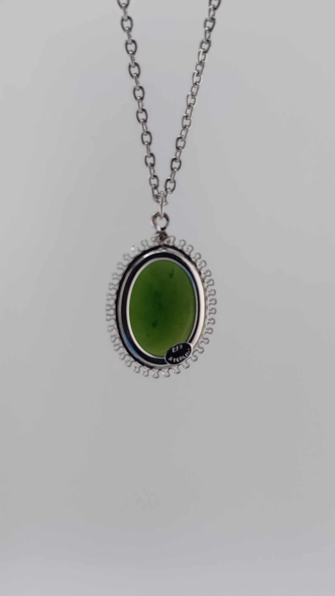 British Columbia Nephrite Jade Cabochon Pendant Necklace in Sterling Silver Setting