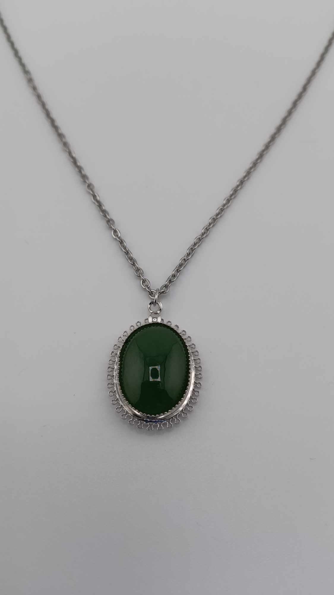 British Columbia Nephrite Jade Cabochon Pendant Necklace in Sterling Silver Setting