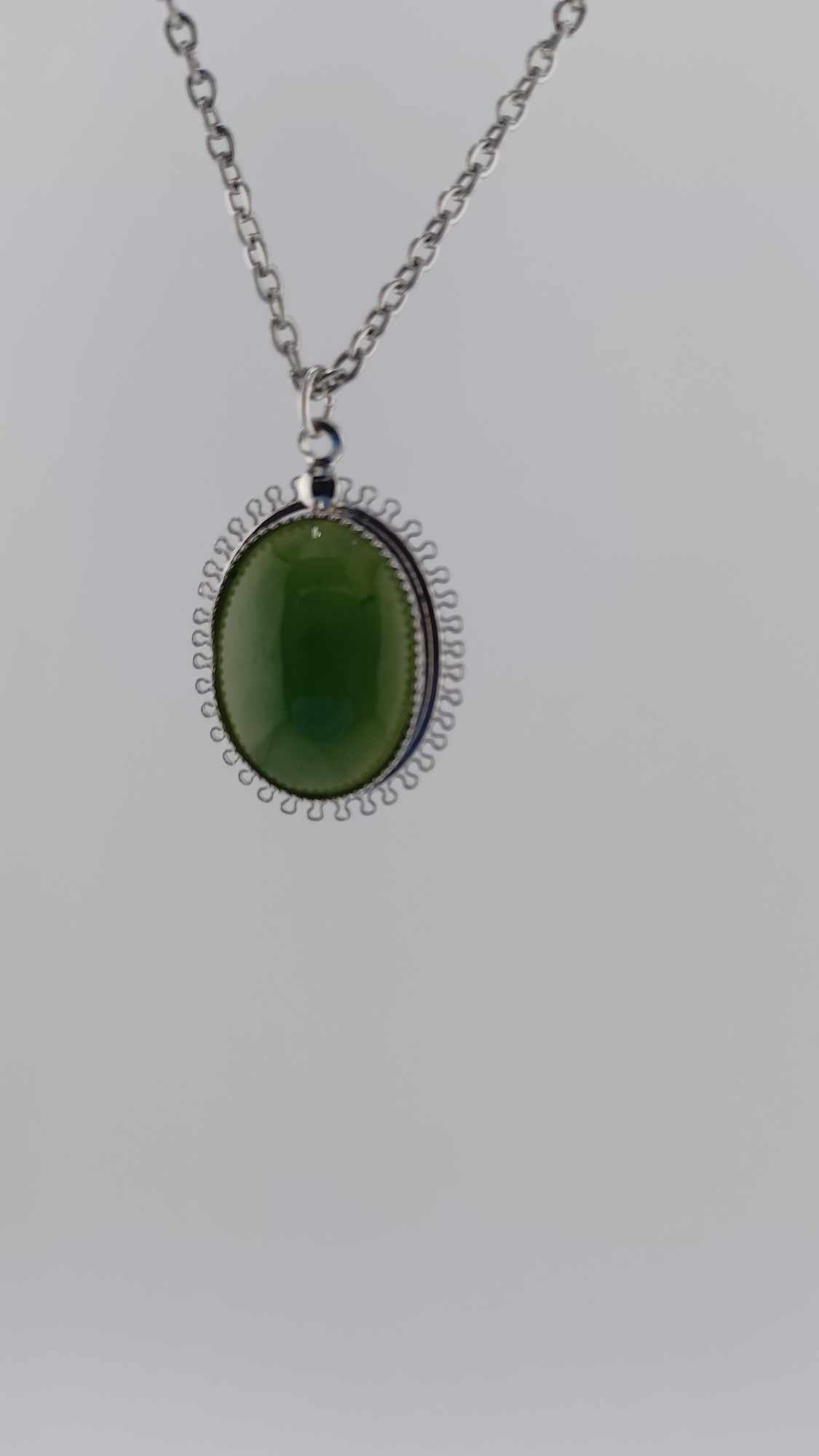 British Columbia Nephrite Jade Cabochon Pendant Necklace in Sterling Silver Setting