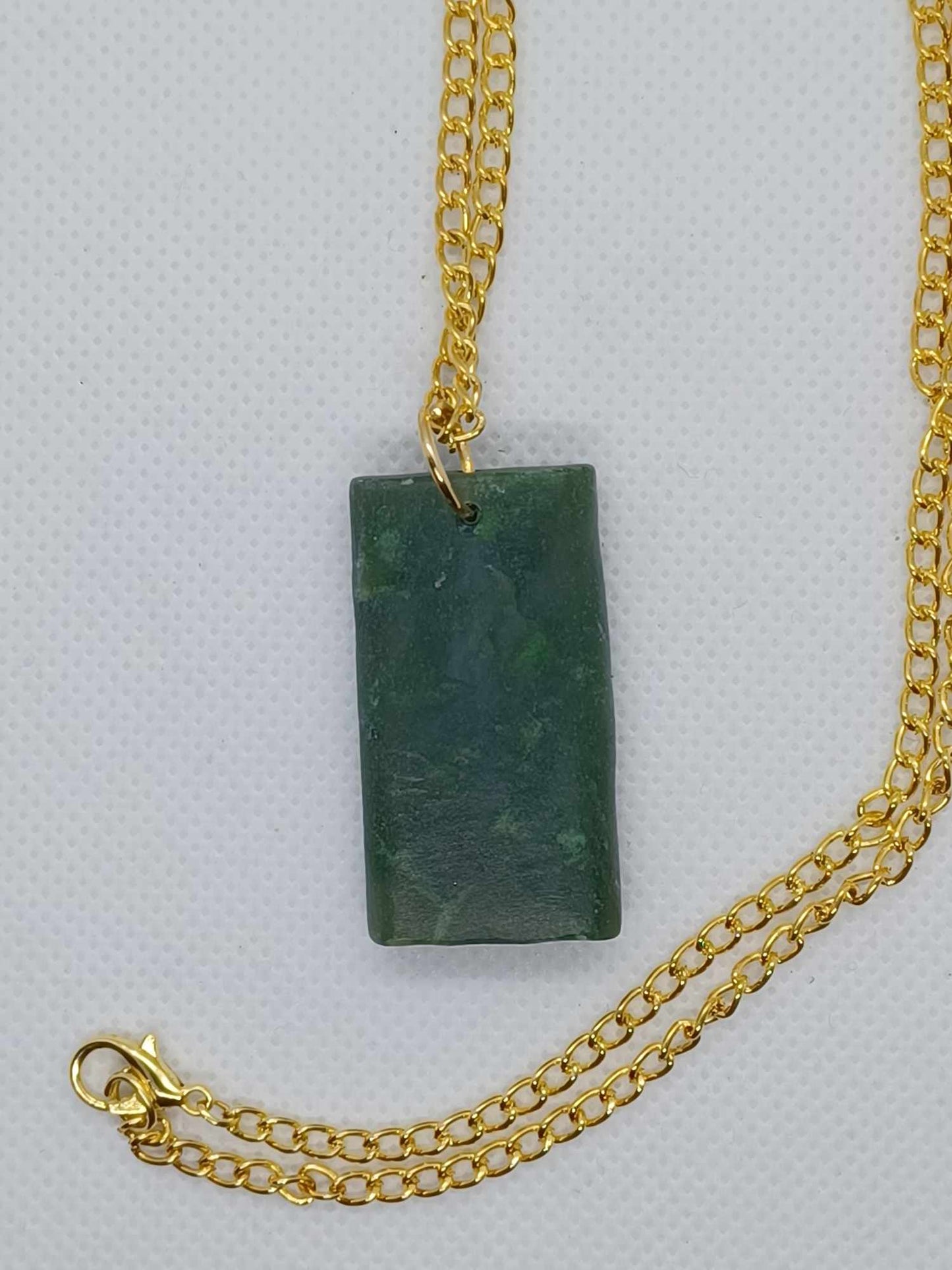 BC Nephrite jade rectangle drop pendant necklace