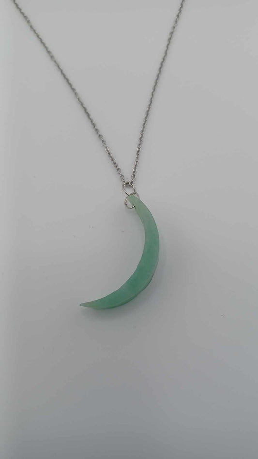 Crescent Moon Apple Green Jadeite Pendant Necklace